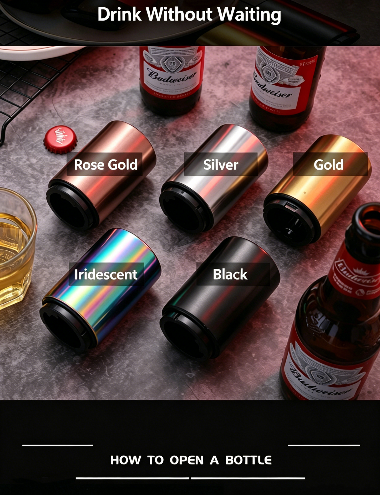 Automatic Push-Down Stainless Steel Beer Opener